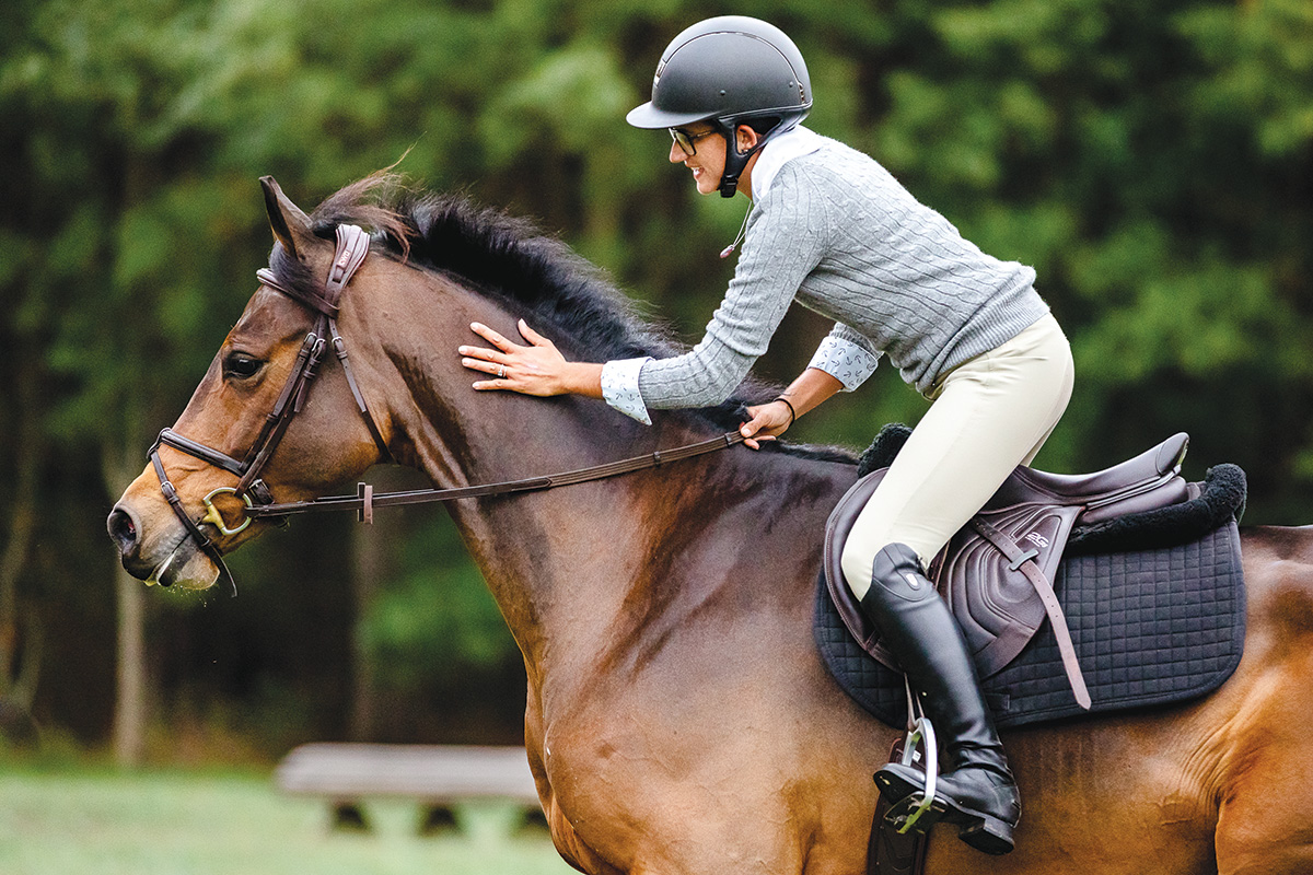 A rider praises her horse