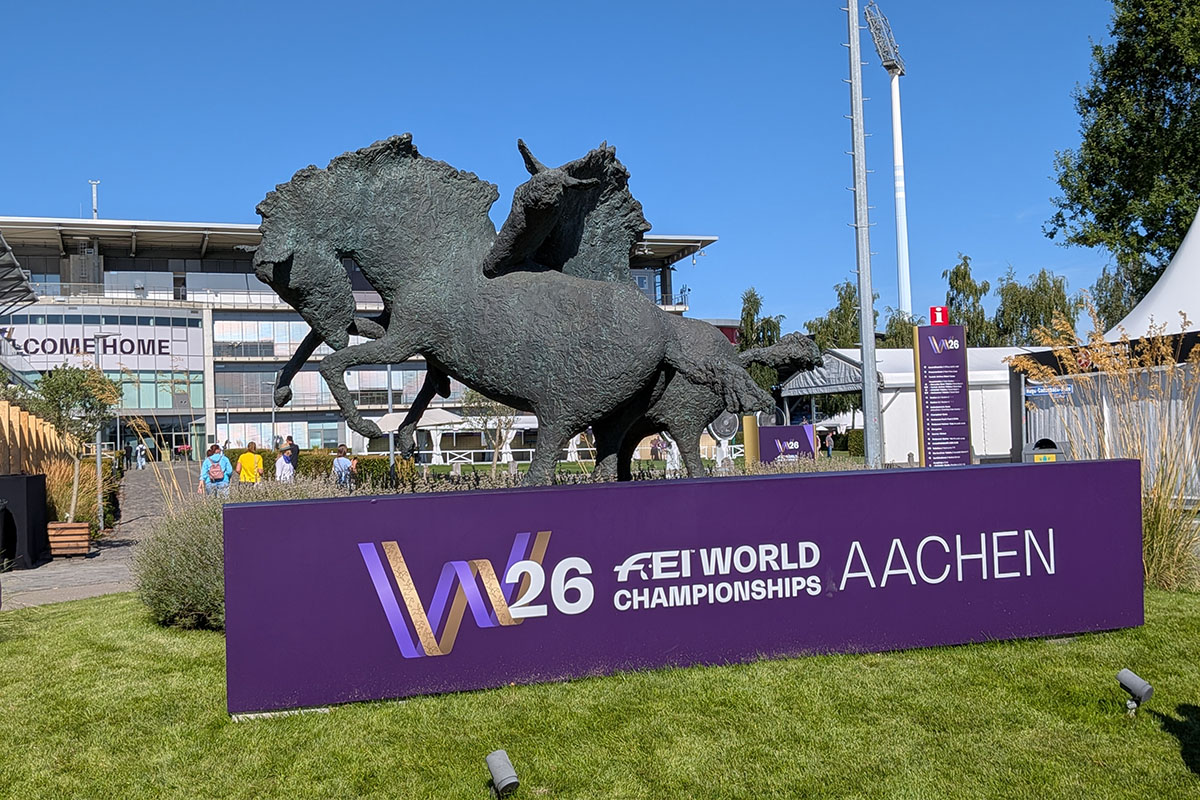 Signage at the 2026 FEI World Championships in Aachen.
