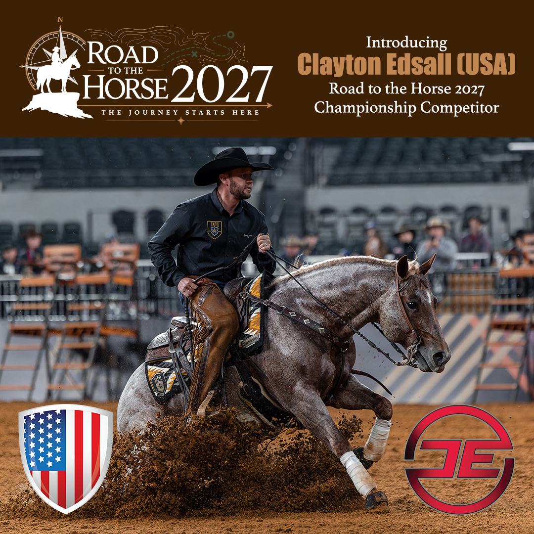 The graphic for Clayton Edsall joining the Road to the Horse 2027 Competitor Lineup.