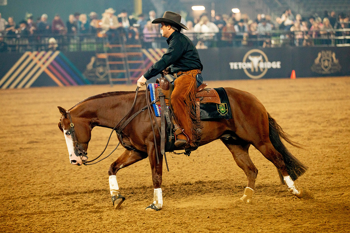 Casey Deary and Down Right Amazing win the reining in the first-ever The American Performance Horseman at Globe Life Field