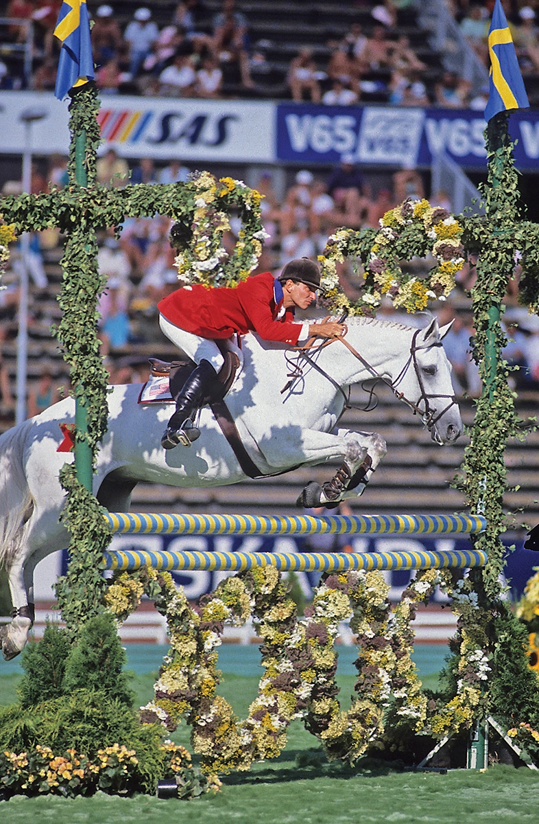 Gem Twist, one of the featured most unforgettable horses, and Greg Best at the Stockholm WEG in 1990.