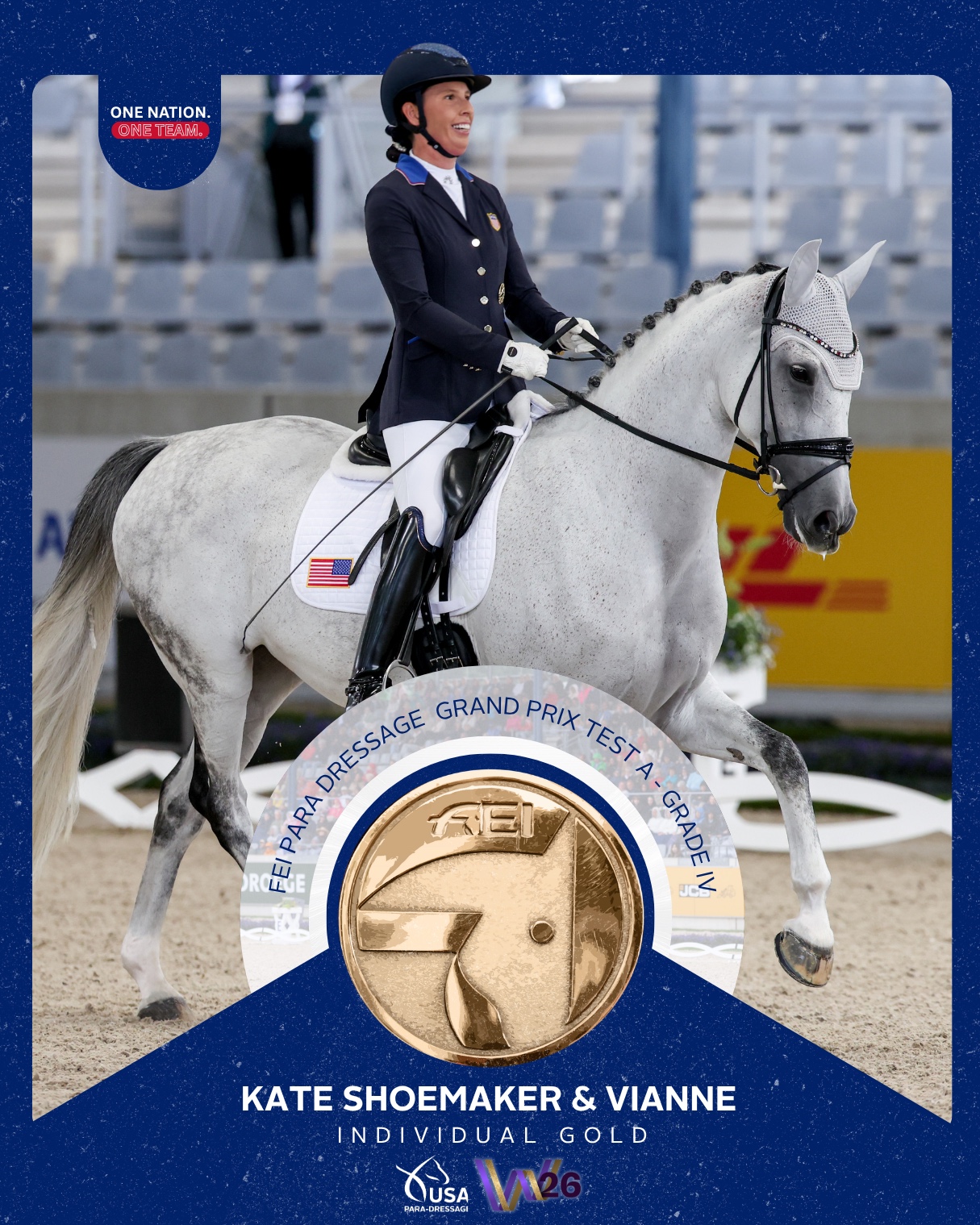 Kate Shoemaker and Vianne setting a para dressage record at the 2026 FEI World Championships.