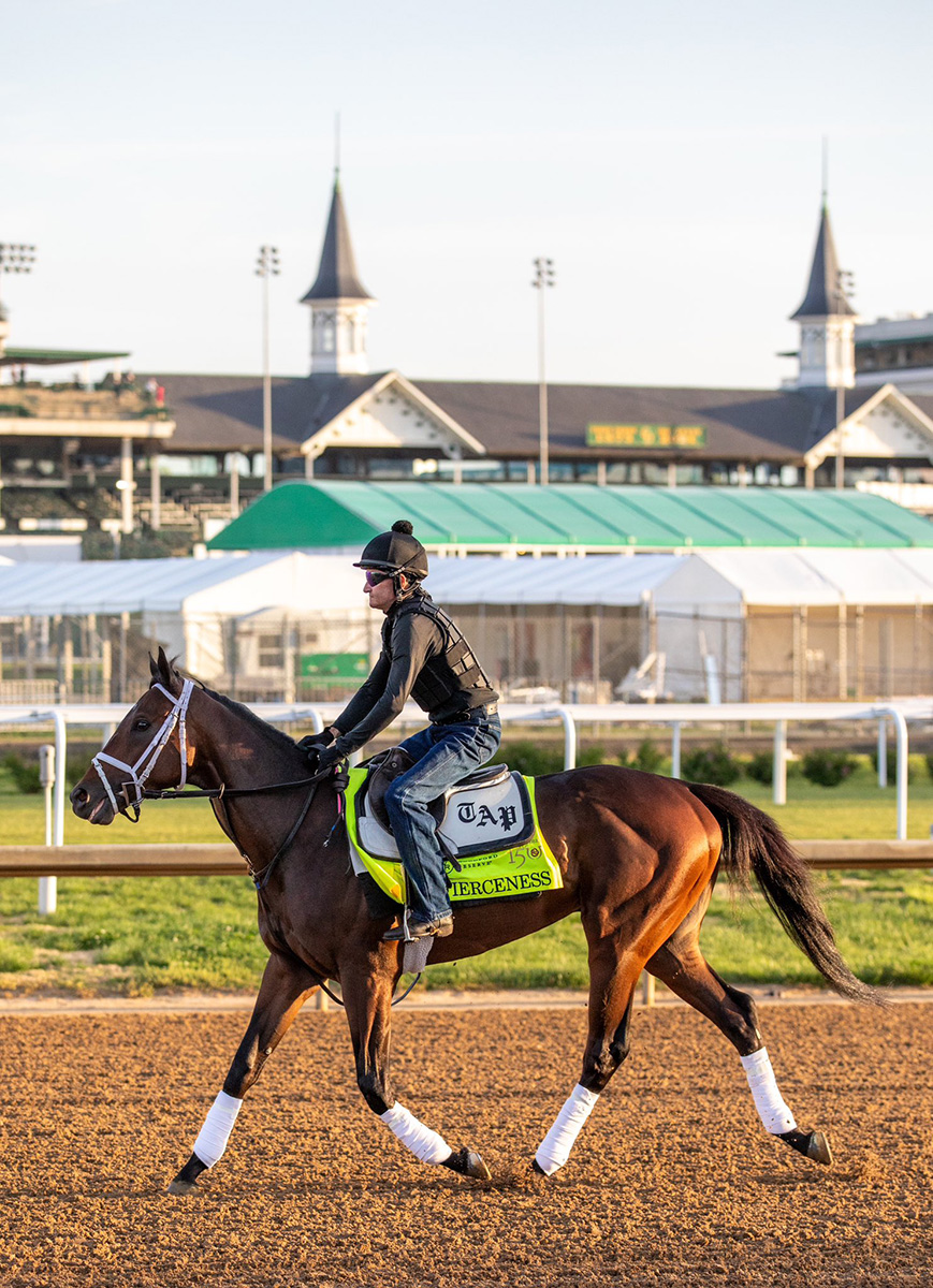 2024 Kentucky Derby favorite Fierceness trains beneath the famed Twin Spires