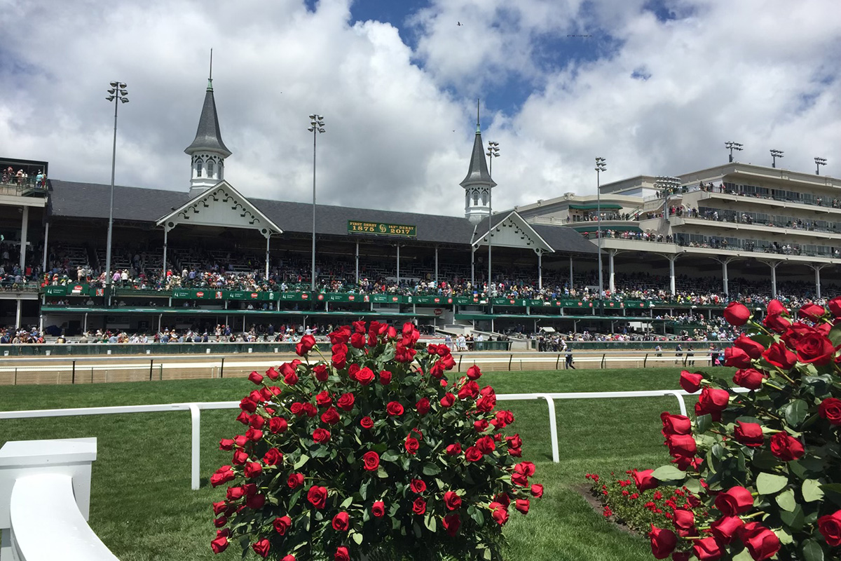 Churchill Downs twin spires on Kentucky Derby Day