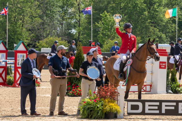 Lauren Nicholson accepts her awards for the Defender/USEF CCI5*-L Eventing National Championship presented b