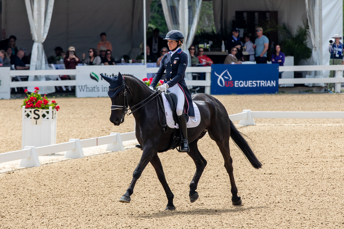 Liz Halliday-Sharp and Cooley Nutcracker in their 2024 Defender Kentucky dressage test