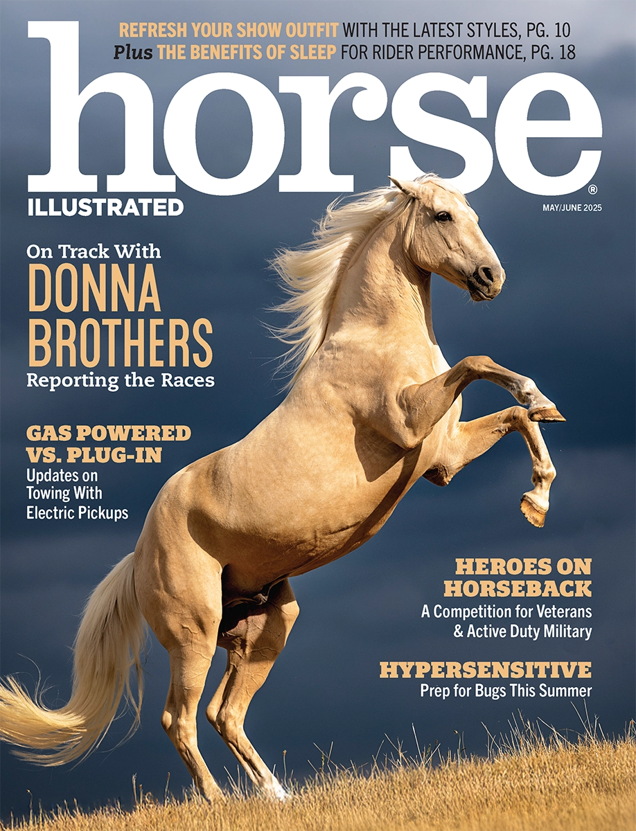 The winner of Self-Supported Equine Media Cover Page Design, the May/June 2025 Horse Illustrated cover.
