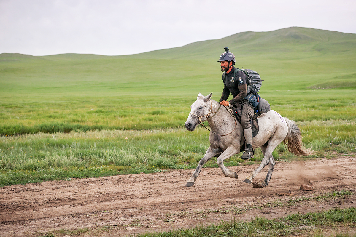 Matthew Perella riding in the Mongol Derby