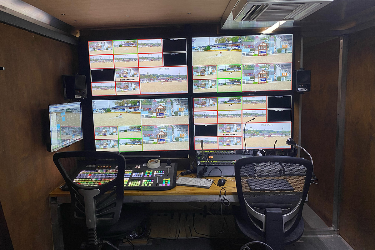 The production room for a horse show livestream