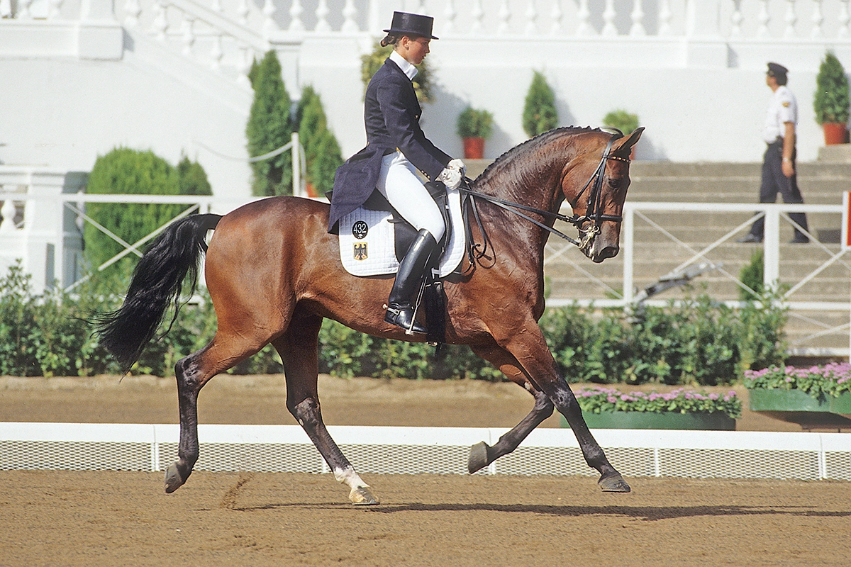 Rembrandt, one of the featured unforgettable horses, and Nicole Uphoff at the 1992 Barcelona Olympics.