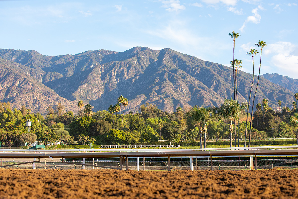 Santa Anita's iconic backdrop of the San Gabriel Mountains. The racetrack will host LA28 Olympic equestrian events.