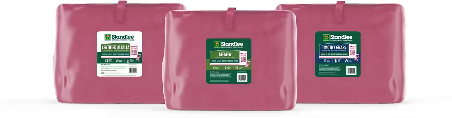 Standlee's pink Grab & Go bales for breast cancer awareness.