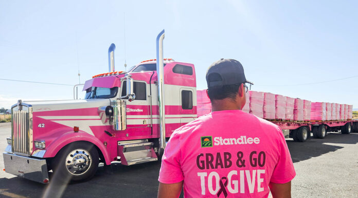 A pink truck and "Grab & Go to Give" T-shirt.