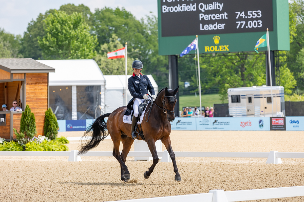 Tom McEwen and Brookfield Quality during dressage at the 2026 Defender Kentucky Three-Day Event. 