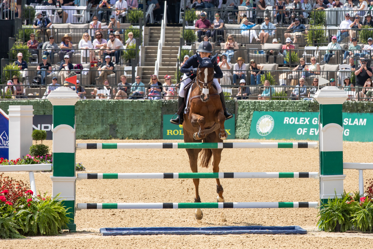 Yasmin Ingham and Banzai du Loir clear a fence on their way to the finish line at the 2024 Kentucky Three-Day Event