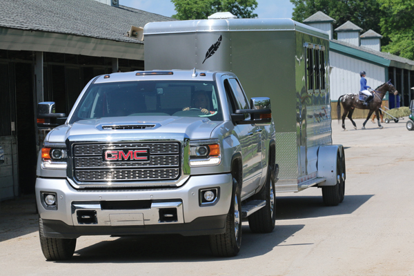 Truck-Horse-Trailer A truck towing a horse trailer