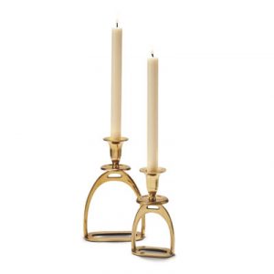 A pair of stirrup candle holders for horse decorating.