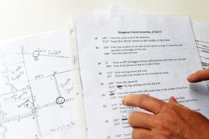 The map and clues for mounted orienteering.