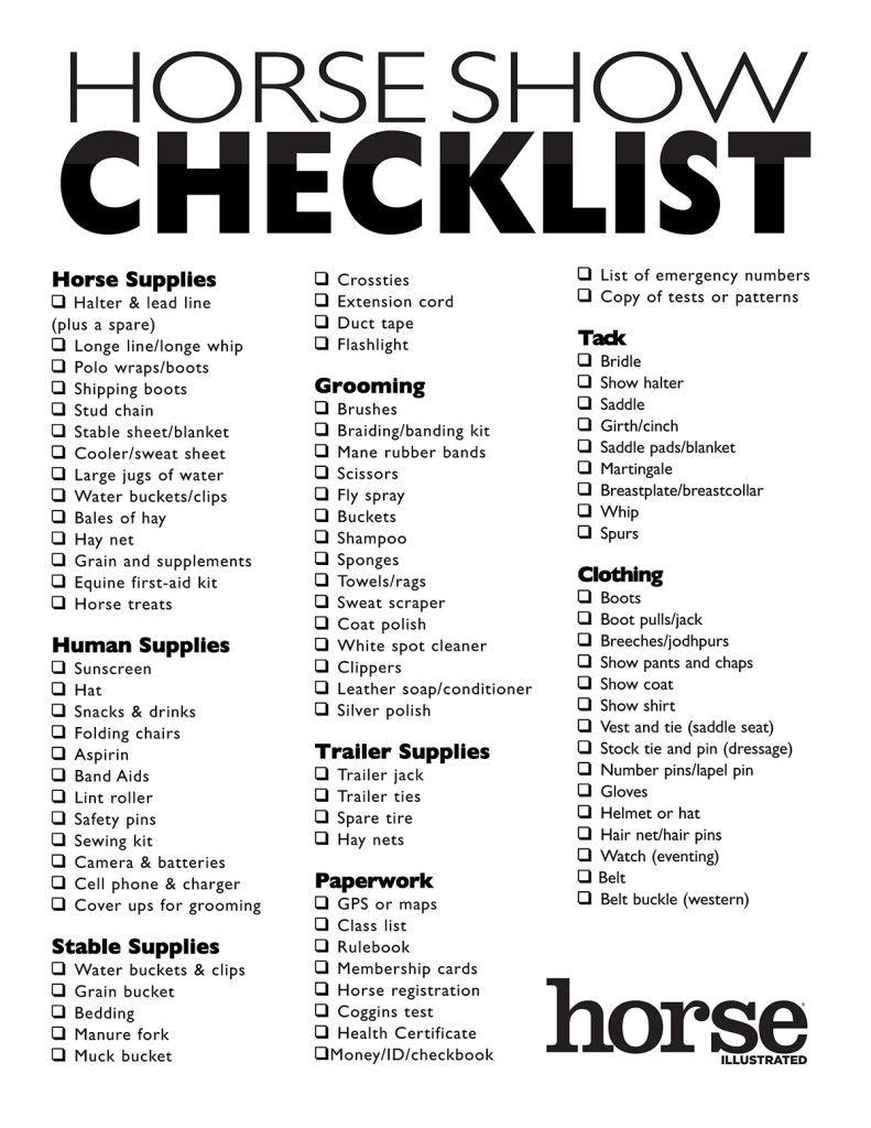 horse show checklist