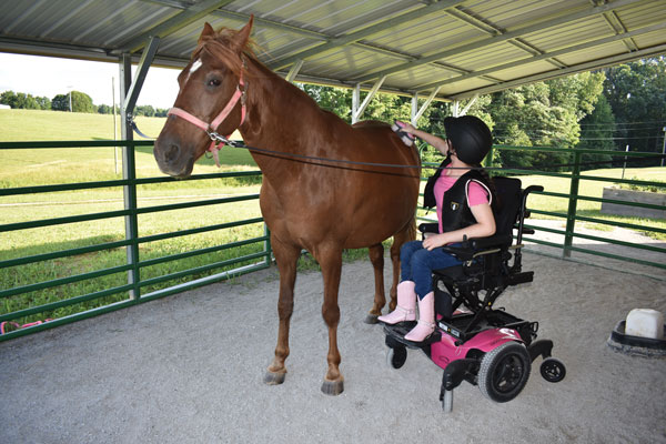 Jewell Cox caring for her horse.