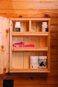 Medicine cabinet in barn tack room.