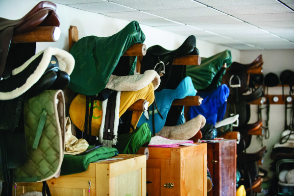 Tack room at a boarding facility.