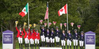 Teams on the podium at the FEI North American Youth Championships for Dressage and Jumping.