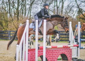 Rider jumping obstacle.