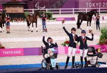 Team USA with their team bronze medal at the 2020 Tokyo Paralympics. Photo Courtesy U.S. Equestrian