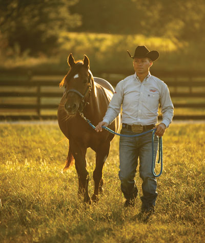 Leading a Horse in a Field